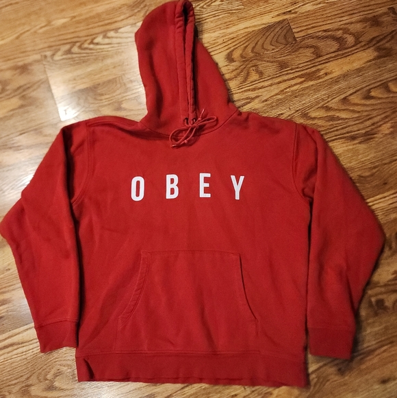 Obey Red Hoodie Mens Size Medium - Picture 1 of 7